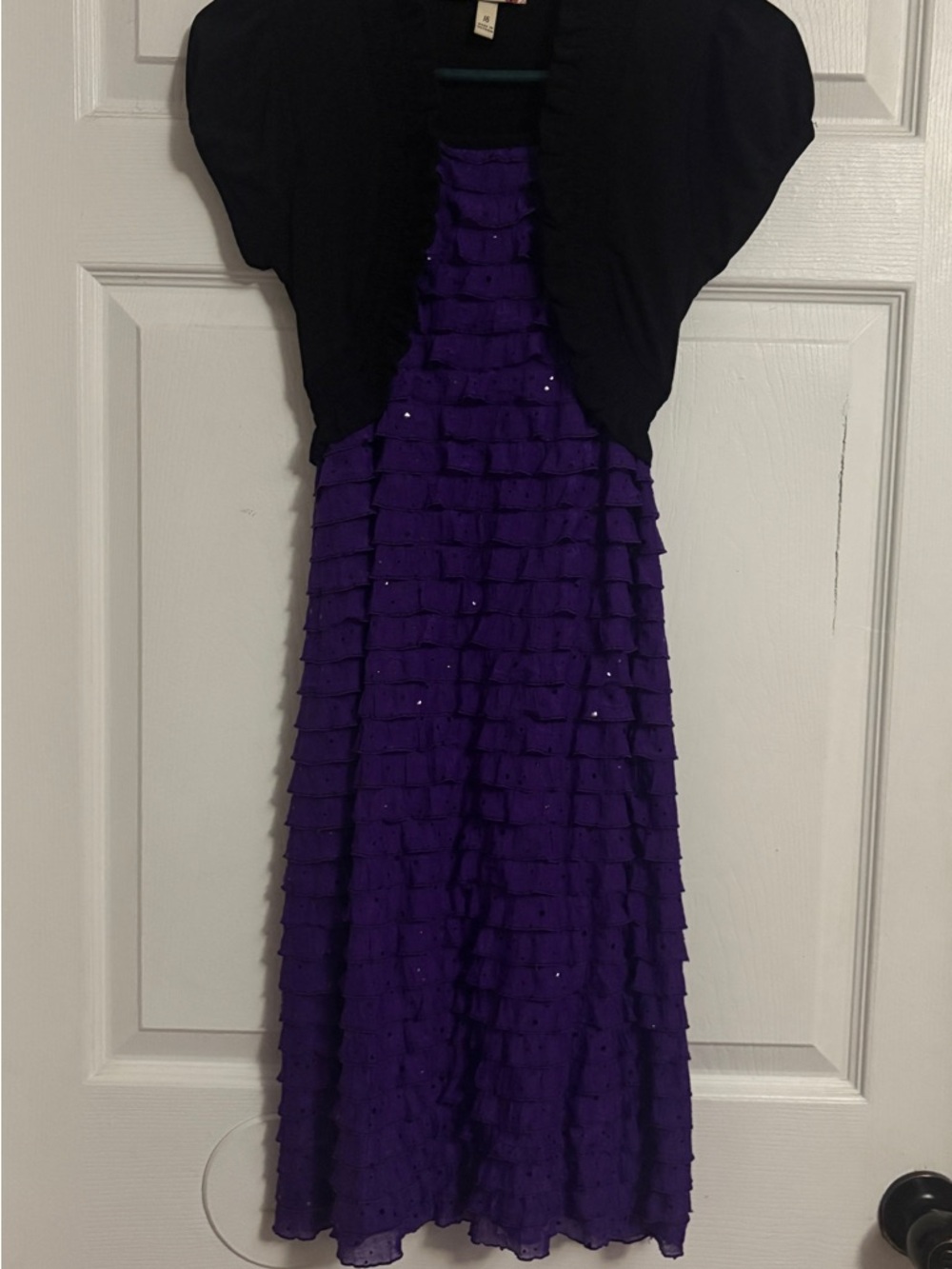 Speechless Girls Black and Purple Ruffle Formal Dress with Shrug